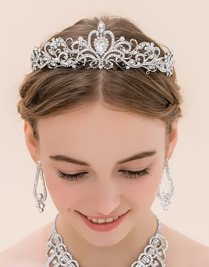 Sparkly Silver Crystal Wedding Tiaras and Crown Princess Quinceanera Headpieces with Combs