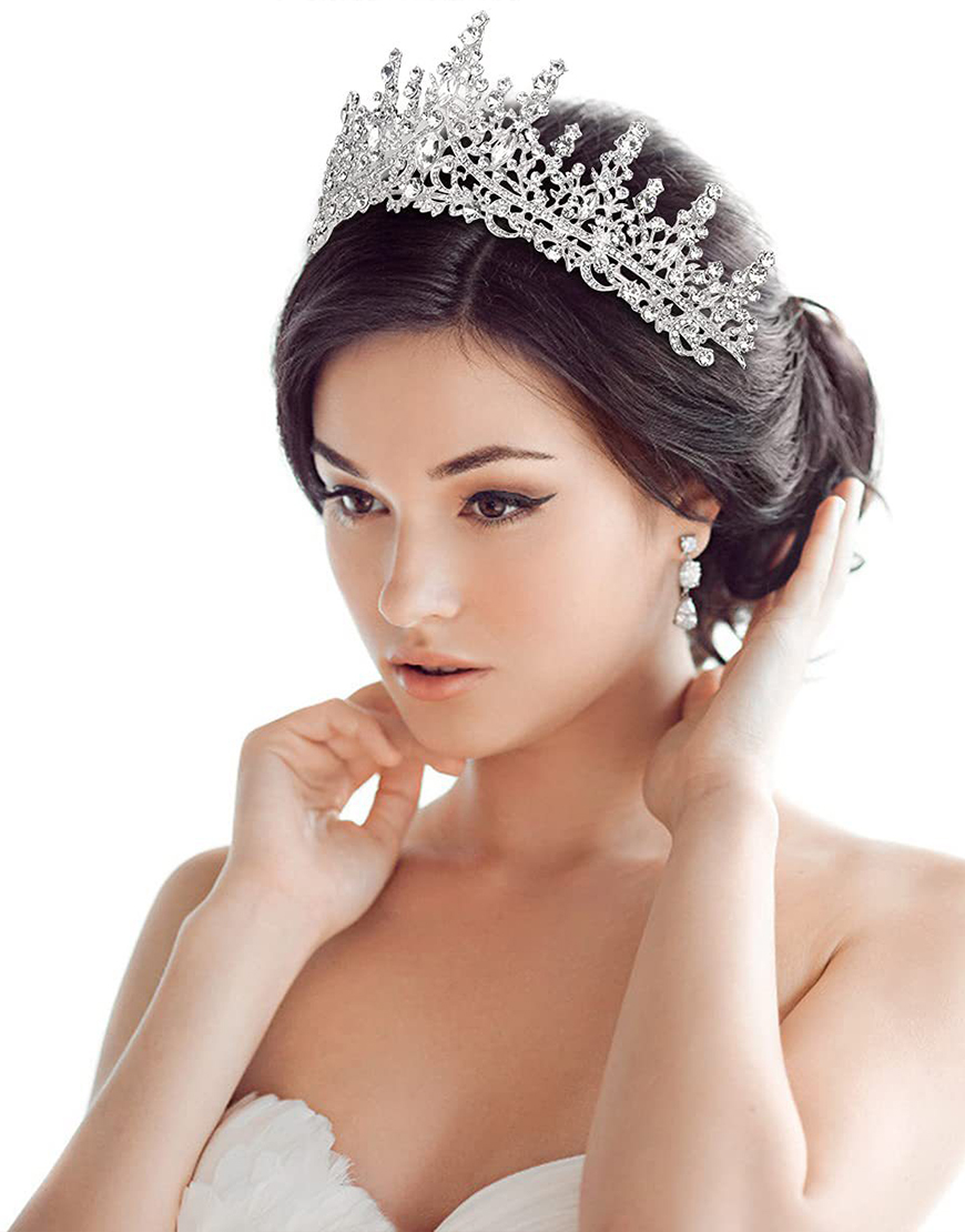 Silver White Wedding Crystal Tiaras and Crown Princess Quinceanera Headpieces