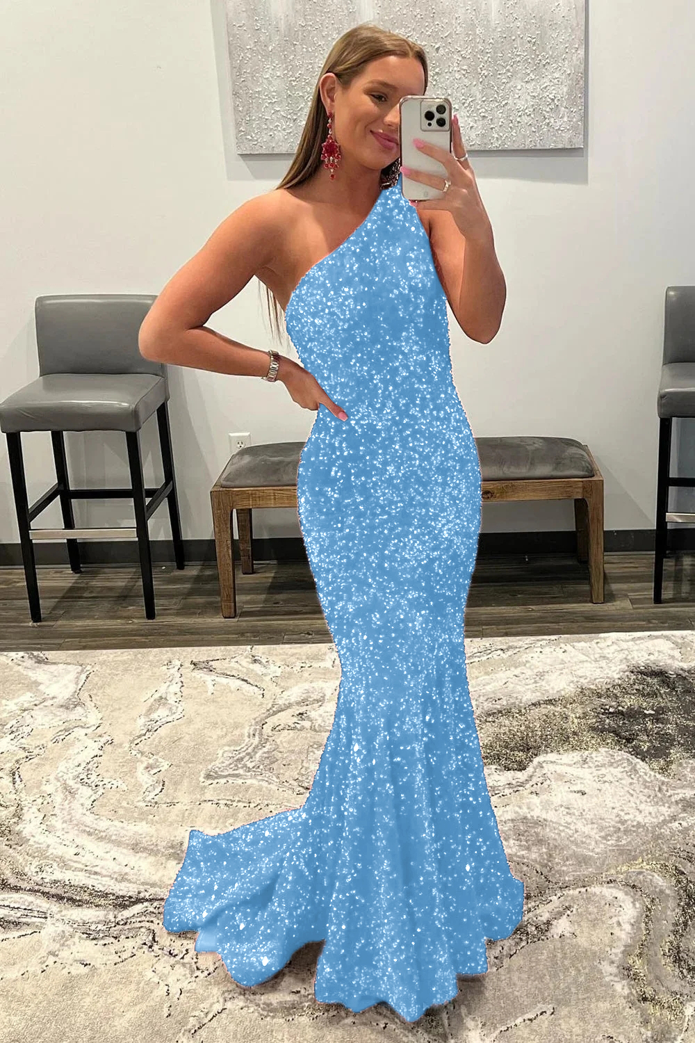 Mermaid Glitter Sexy One-Shoulder Long Prom Dress With Sequins