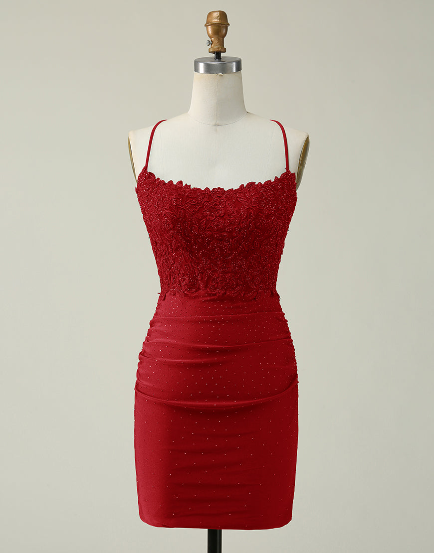 Spaghetti Straps Cross Back Short Glitter Homecoming Dress