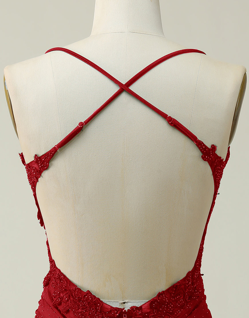 Spaghetti Straps Cross Back Short Glitter Homecoming Dress