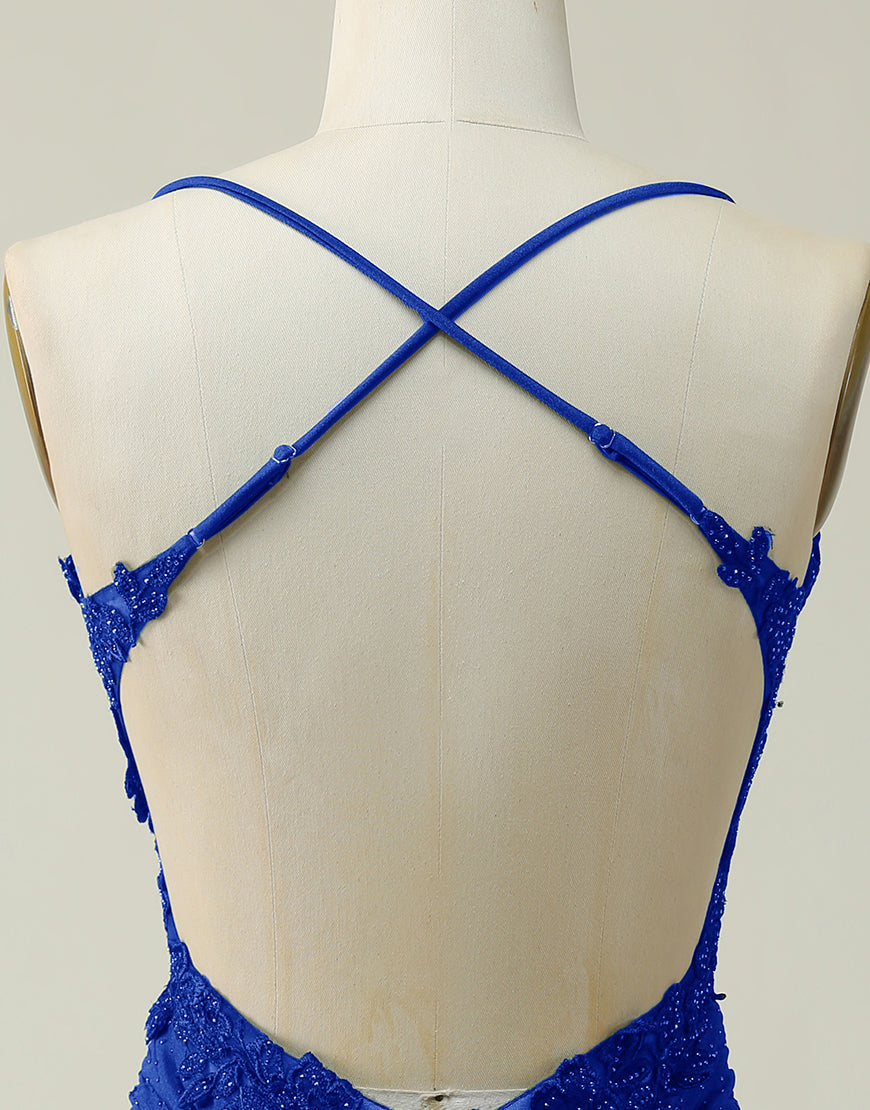 Spaghetti Straps Cross Back Short Glitter Homecoming Dress