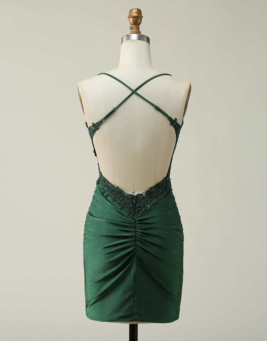 Spaghetti Straps Cross Back Short Glitter Homecoming Dress