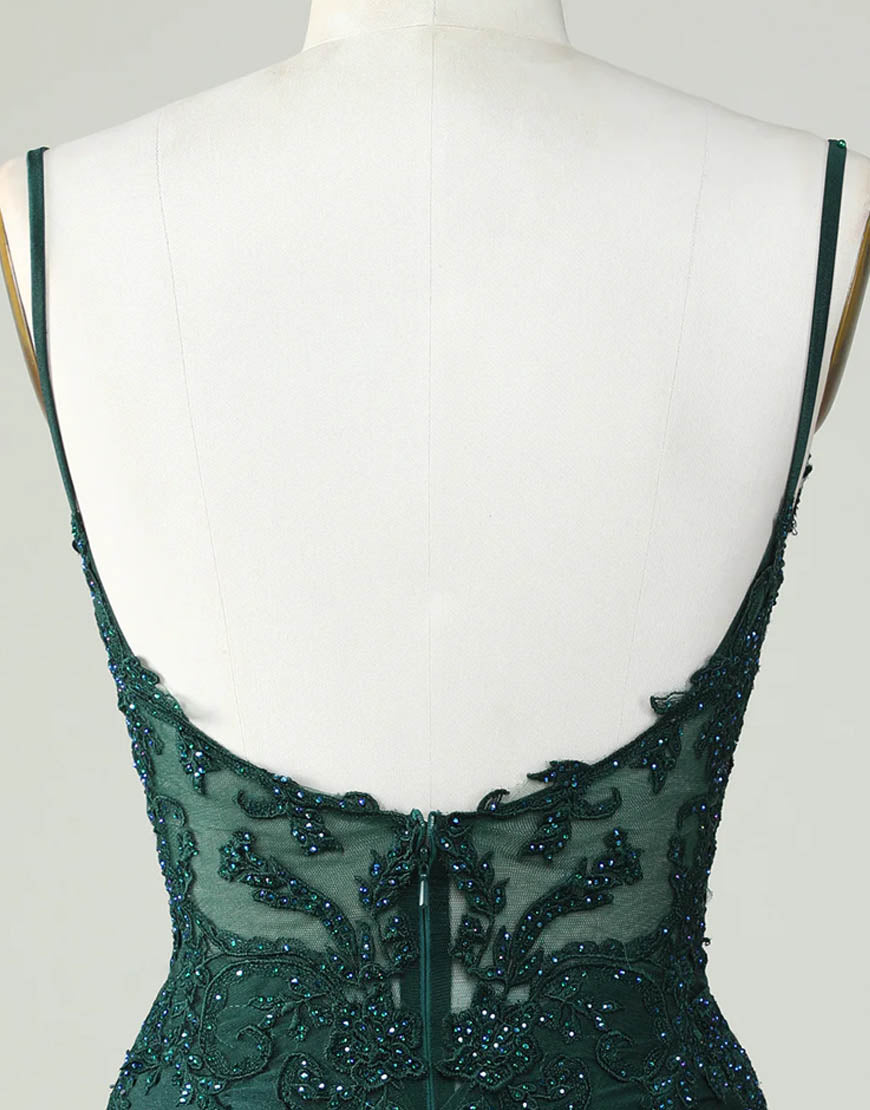 Spaghetti Straps Dark Green Short Tight Homecoming Party Dress