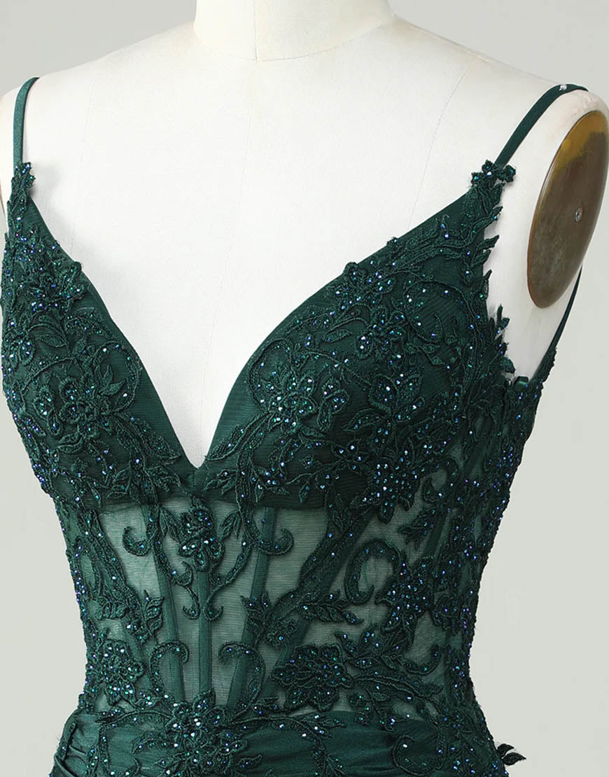 Spaghetti Straps Dark Green Short Tight Homecoming Party Dress