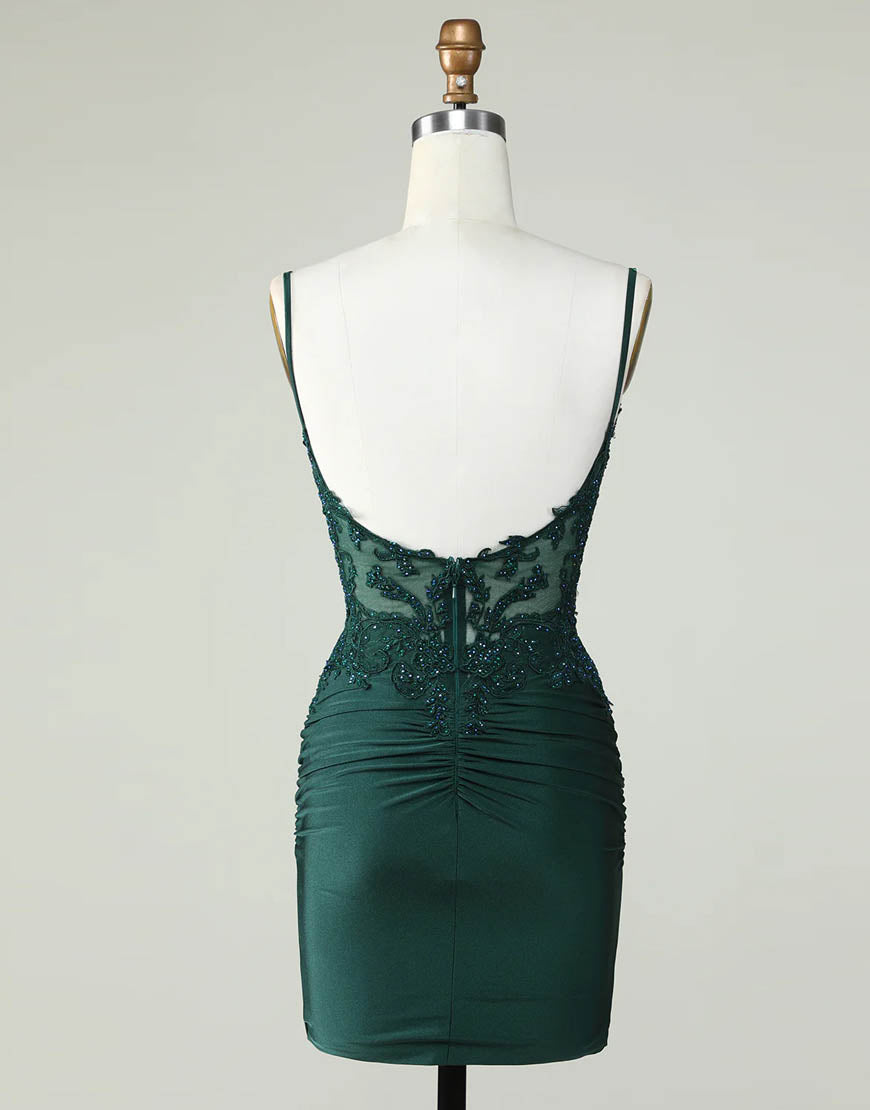 Spaghetti Straps Dark Green Short Tight Homecoming Party Dress