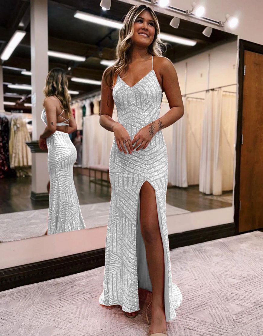Sparkly Sequin Long Glitter Prom Party Dress With Split