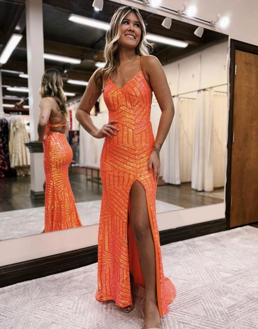 Sparkly Sequin Long Glitter Prom Party Dress With Split