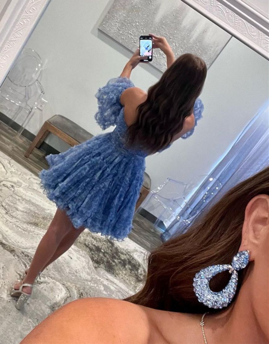 Stunning Navy A-Line Homecoming Dress With Detachable Sleeves