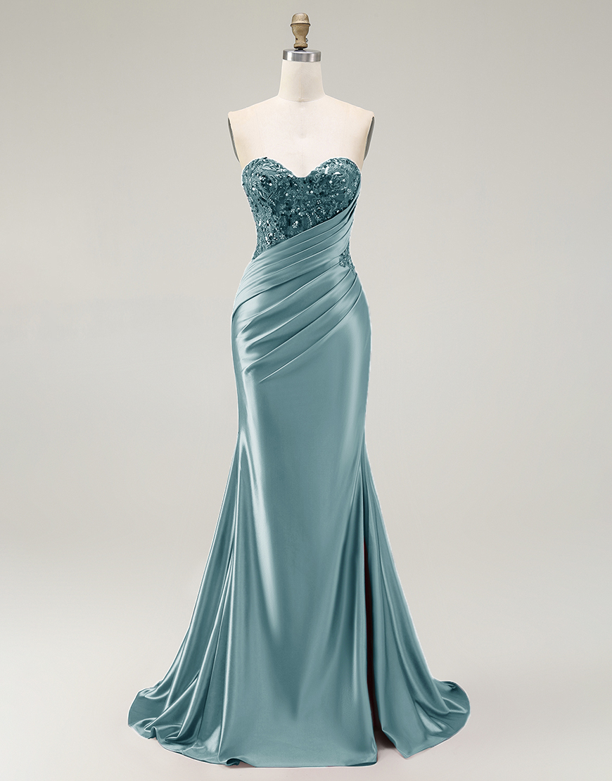 Sparkly Red Mermaid  Sweetheart Long Prom Dress with Sequins