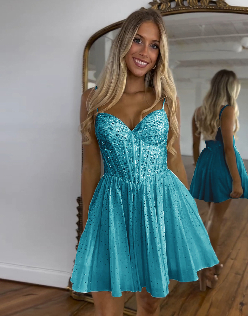 Glitter Dark Green A-Line Beaded Satin Homecoming Dress