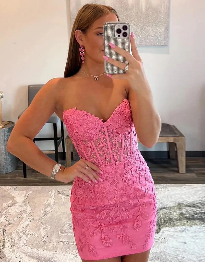 Light Green Strapless Corset Back Tight Homecoming Dress