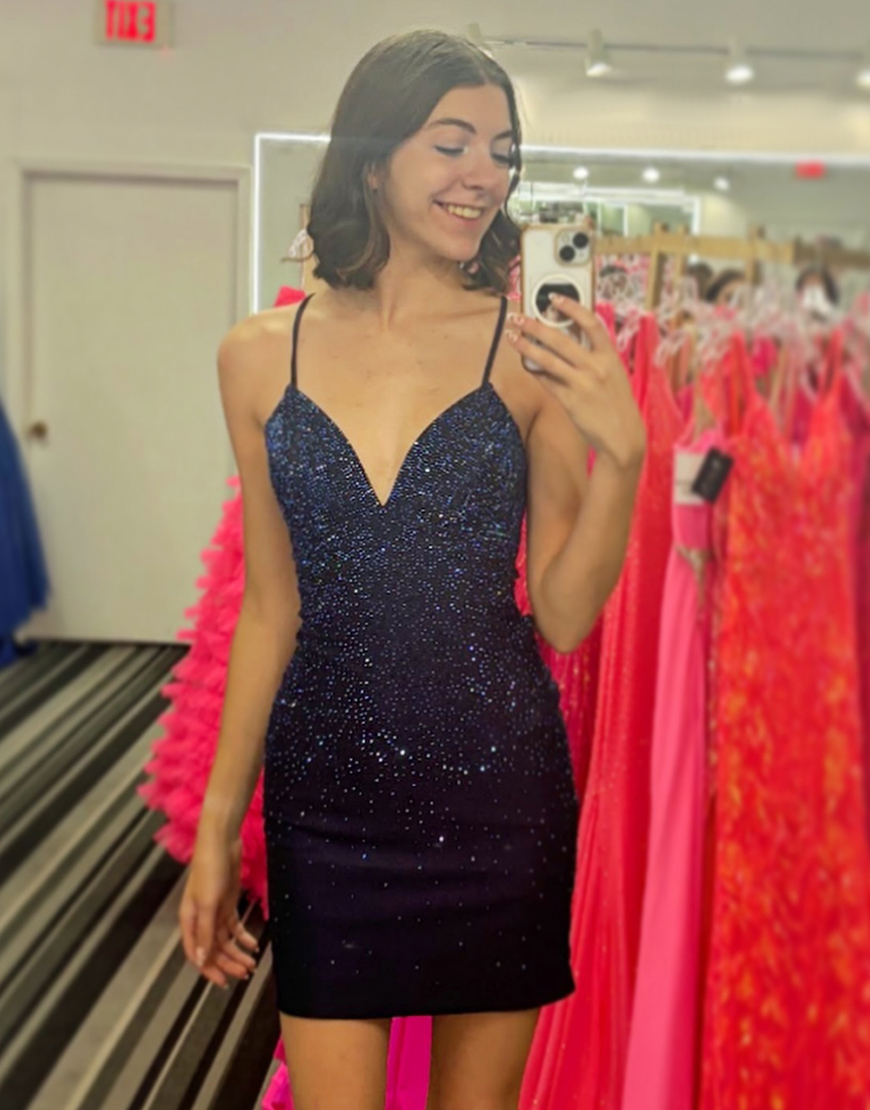 Gorgeous Spaghetti Straps Corset Back Homecoming Dress With Beading