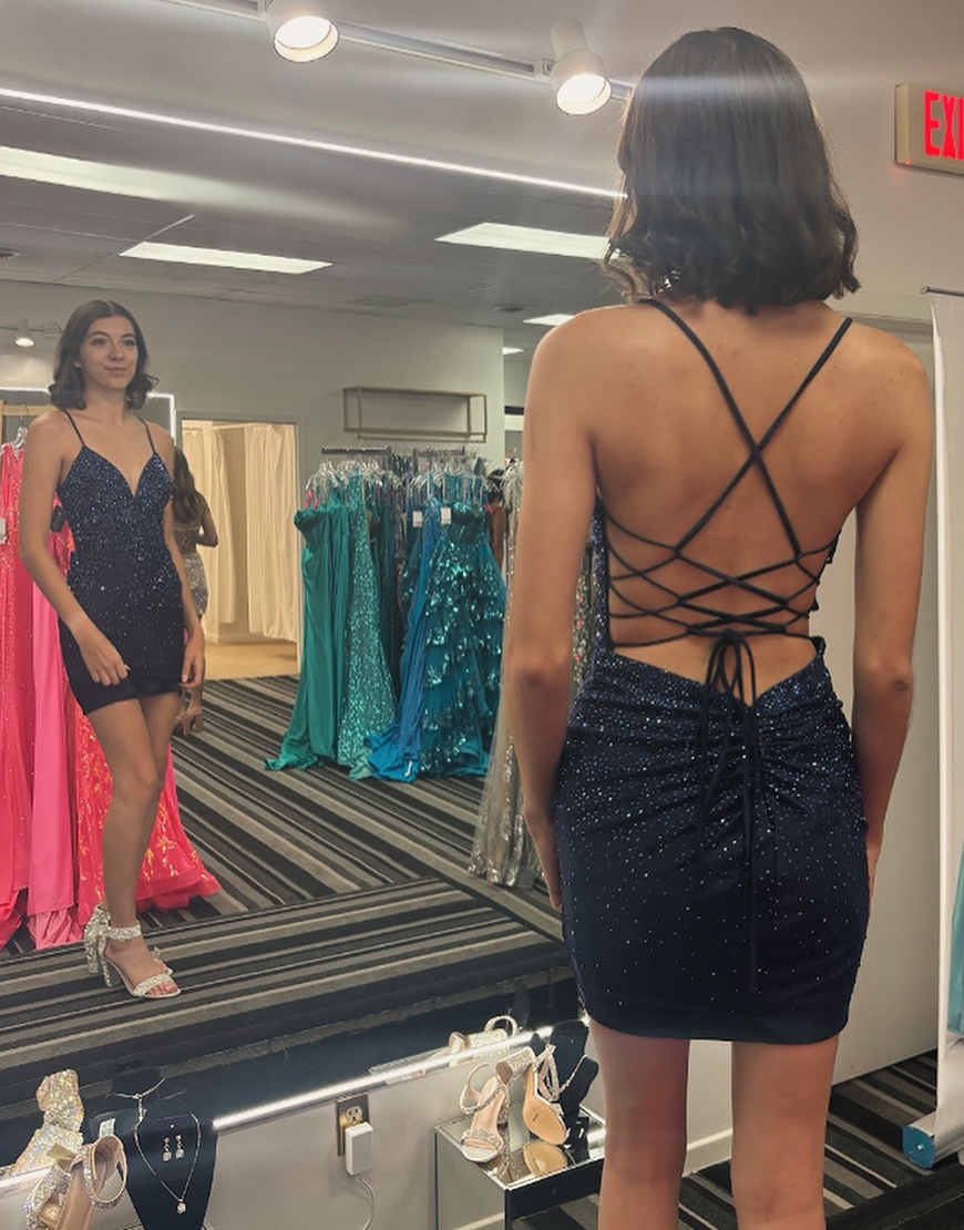 Gorgeous Spaghetti Straps Corset Back Homecoming Dress With Beading