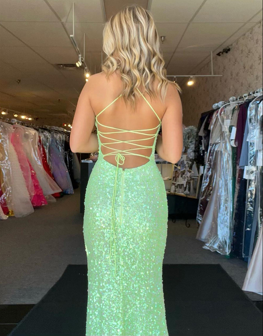 Sparkly Sequin Spaghetti Straps Long Prom Evening Dress