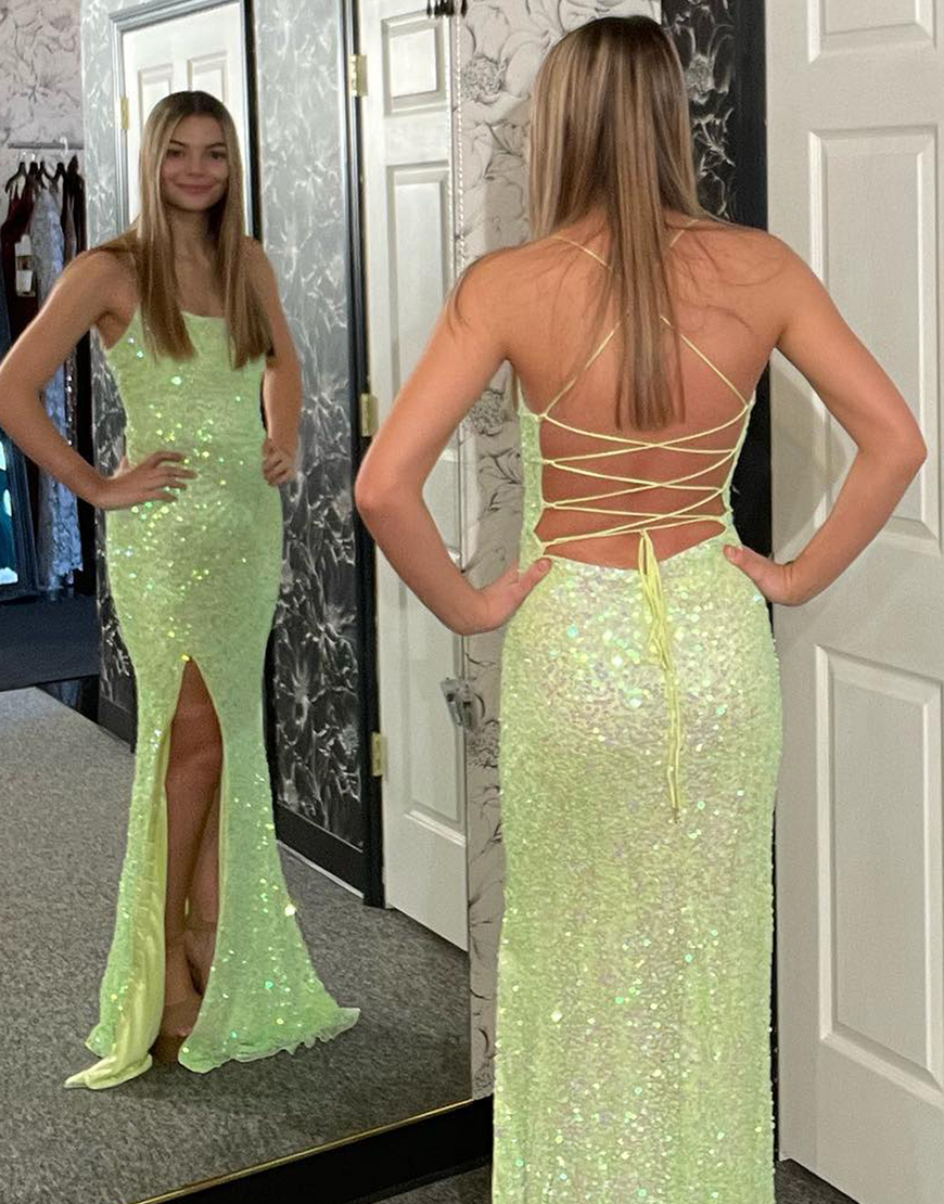 Sparkly Sequin Spaghetti Straps Long Prom Evening Dress