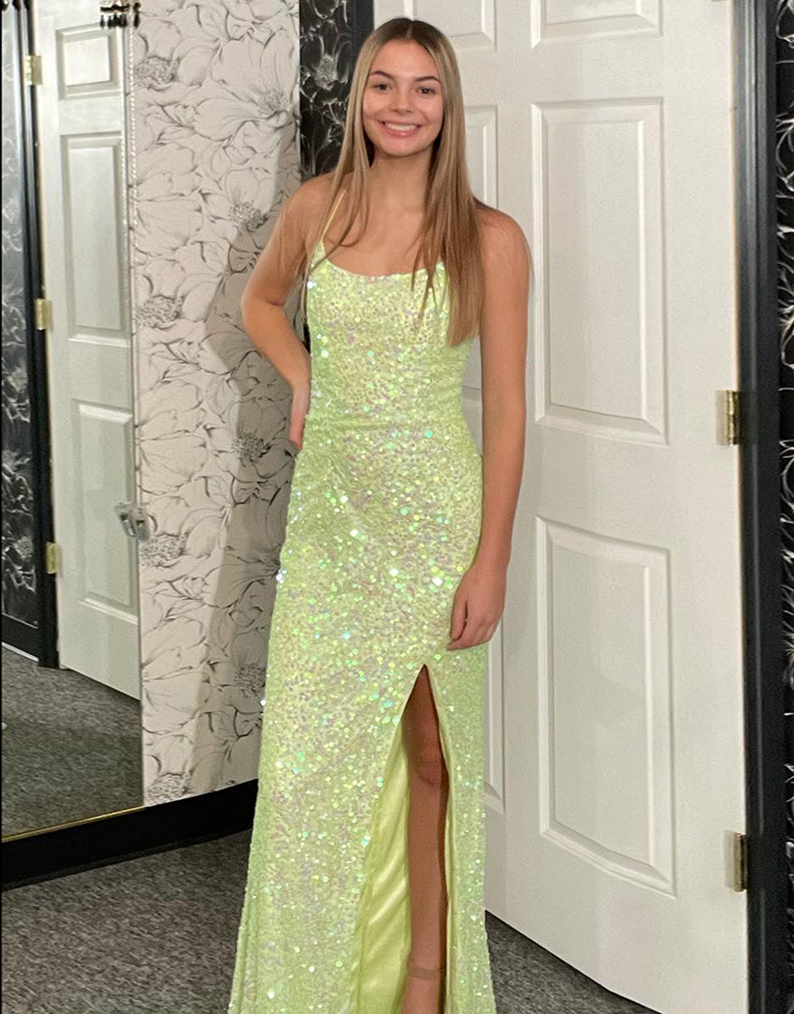 Sparkly Sequin Spaghetti Straps Long Prom Evening Dress