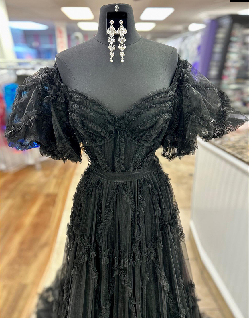 A-Line Off The Shoulder Long Tulle Prom Party Dress With Belt