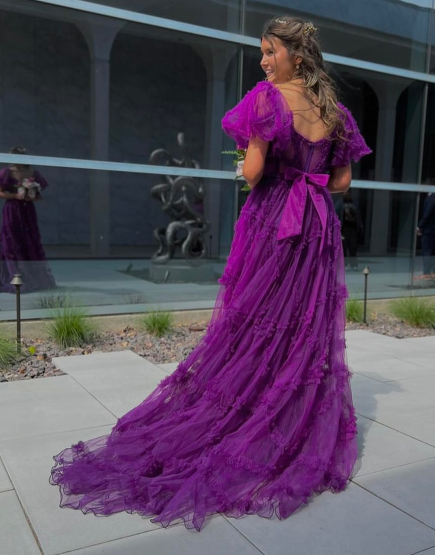 A-Line Off The Shoulder Long Tulle Prom Party Dress With Belt