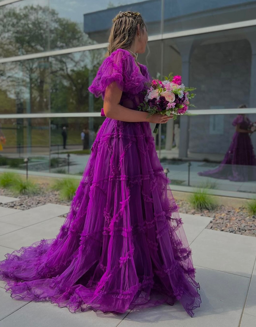 A-Line Off The Shoulder Long Tulle Prom Party Dress With Belt