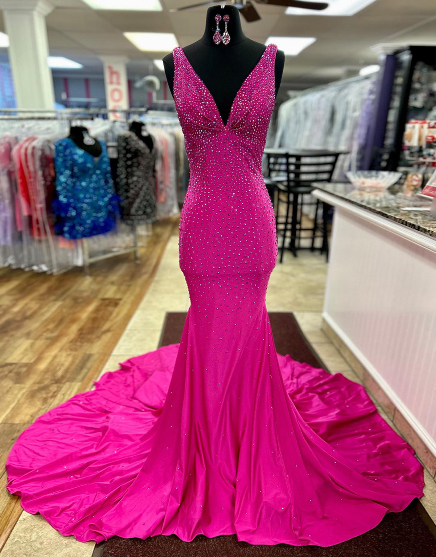 Gorgeous Mermaid Deep V-Neck Court Train Prom Party Dress