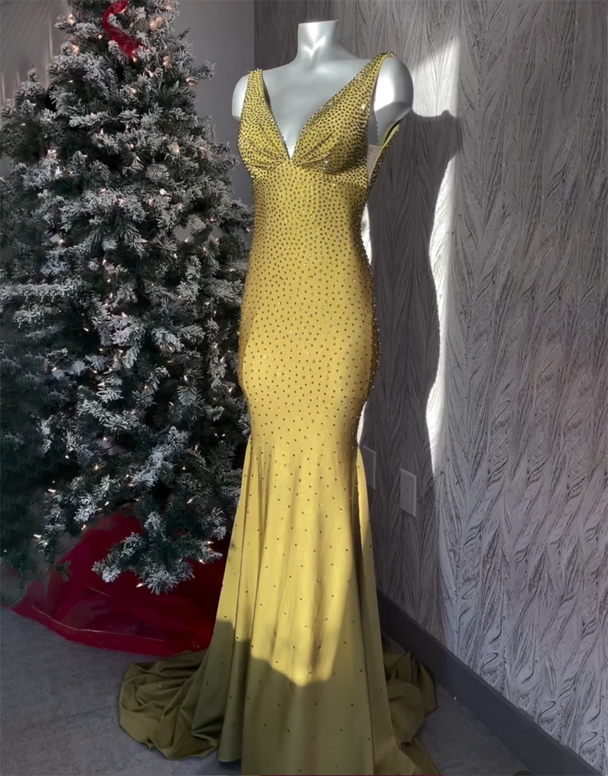 Gorgeous Mermaid Deep V-Neck Court Train Prom Party Dress