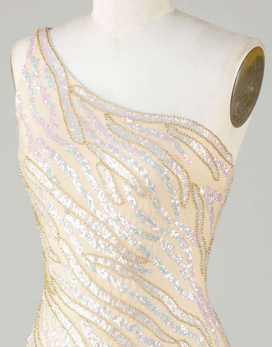 Sparkly Blue One Shoulder Short Homecoming Dress With Tassel