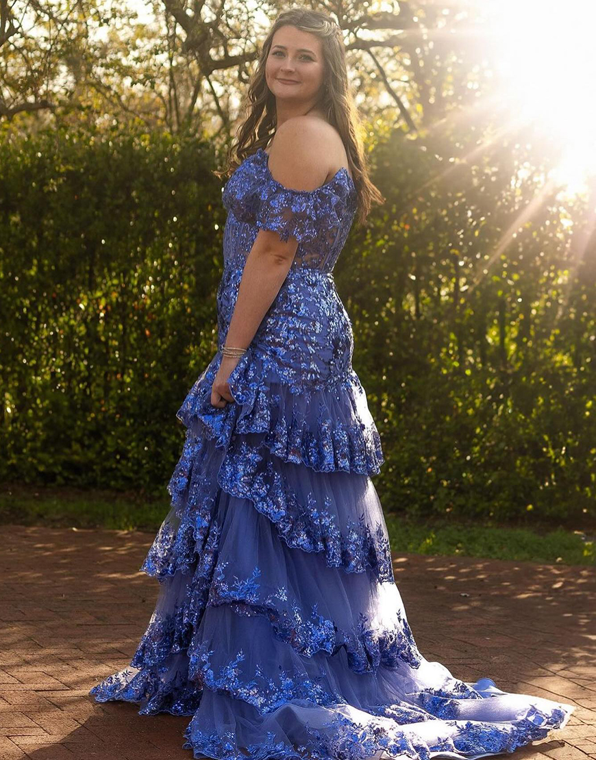 Gorgeous Off The Shoulder Mermaid Glitter Prom Dress With Appliques And Split