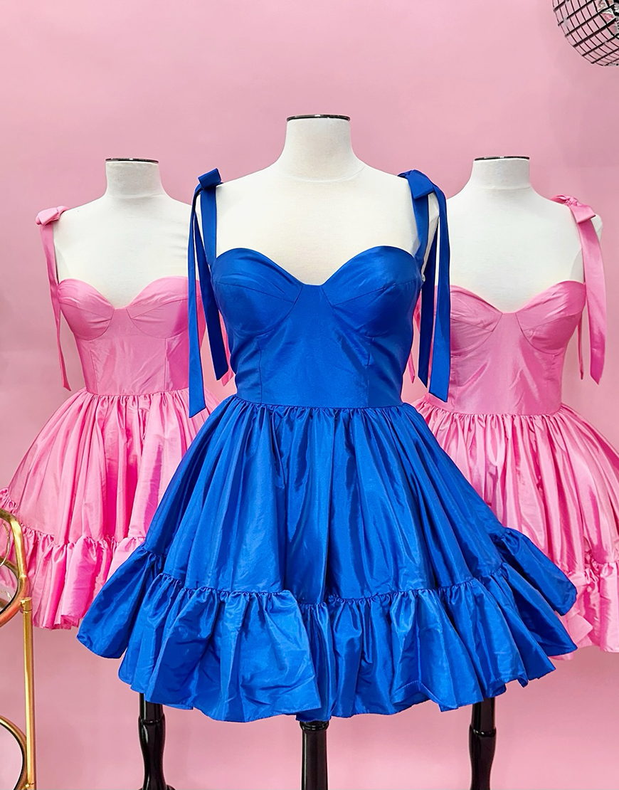 Trendy Hot Pink Tie Straps A-Line Short Satin Homecoming Dress