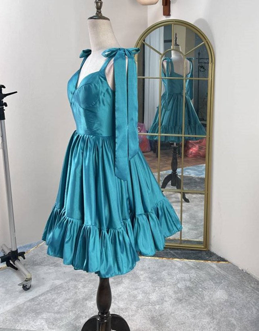 Trendy Hot Pink Tie Straps A-Line Short Satin Homecoming Dress