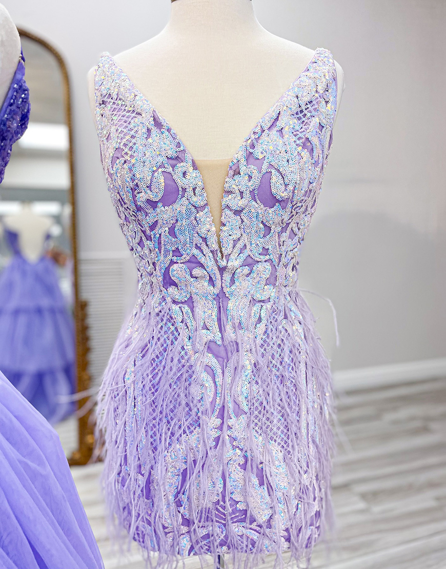 Stunning V-Neck Tight Homecoming Dress With Feather