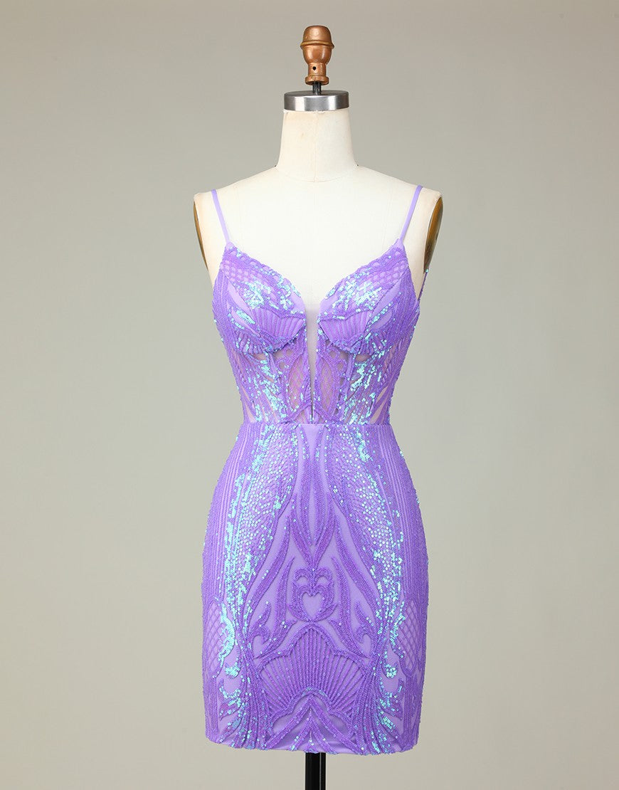 Gorgeous Lilac Corset Back Tight Glitter Homecoming Dress