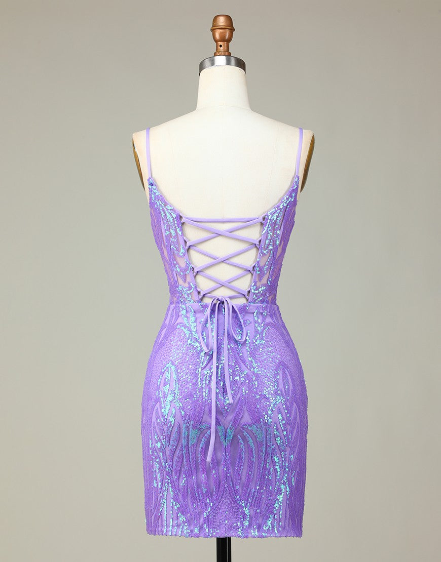 Gorgeous Lilac Corset Back Tight Glitter Homecoming Dress