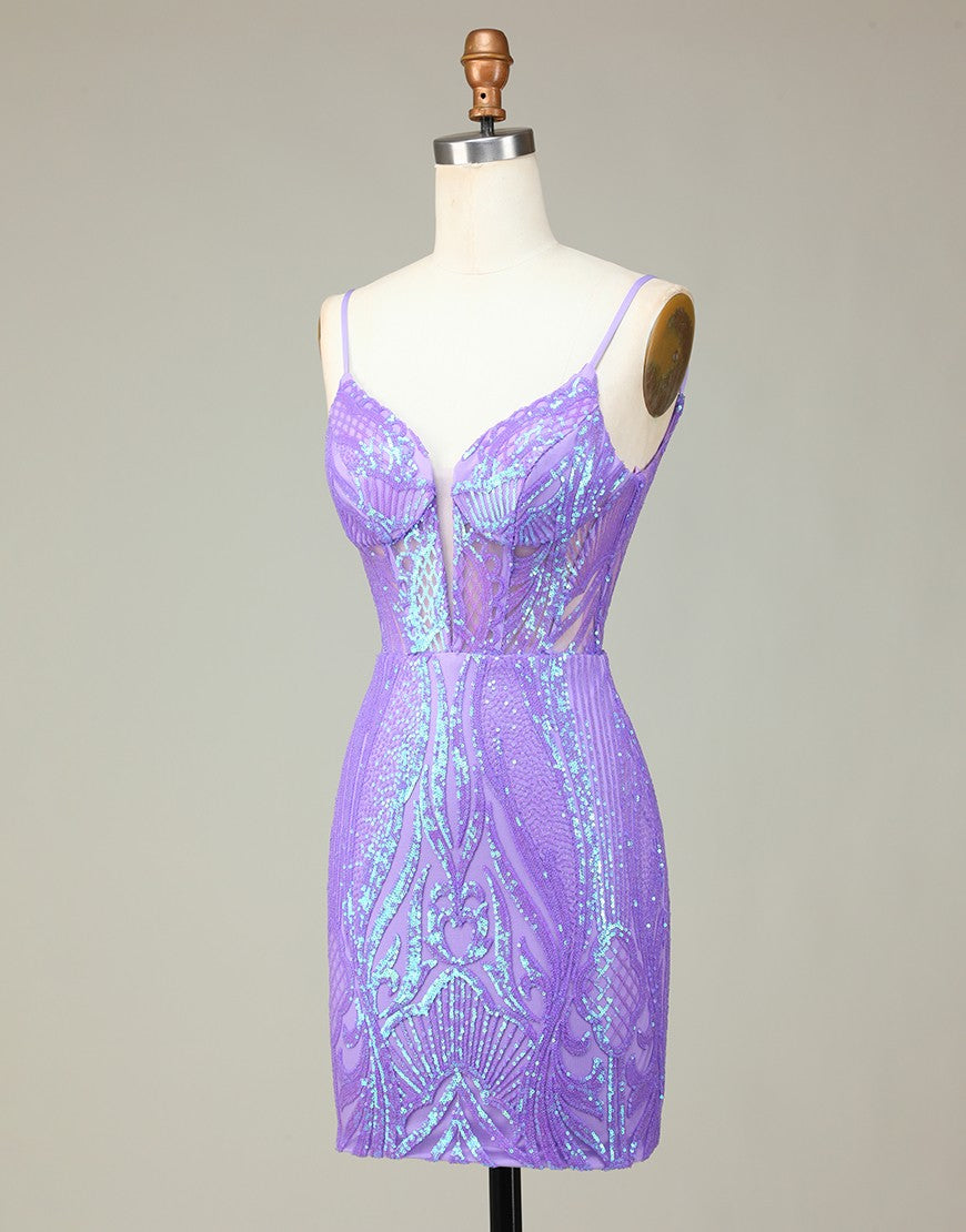 Gorgeous Lilac Corset Back Tight Glitter Homecoming Dress