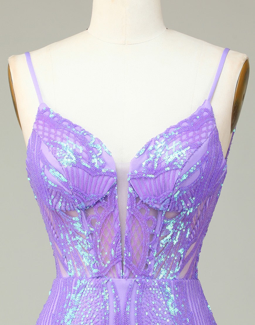 Gorgeous Lilac Corset Back Tight Glitter Homecoming Dress