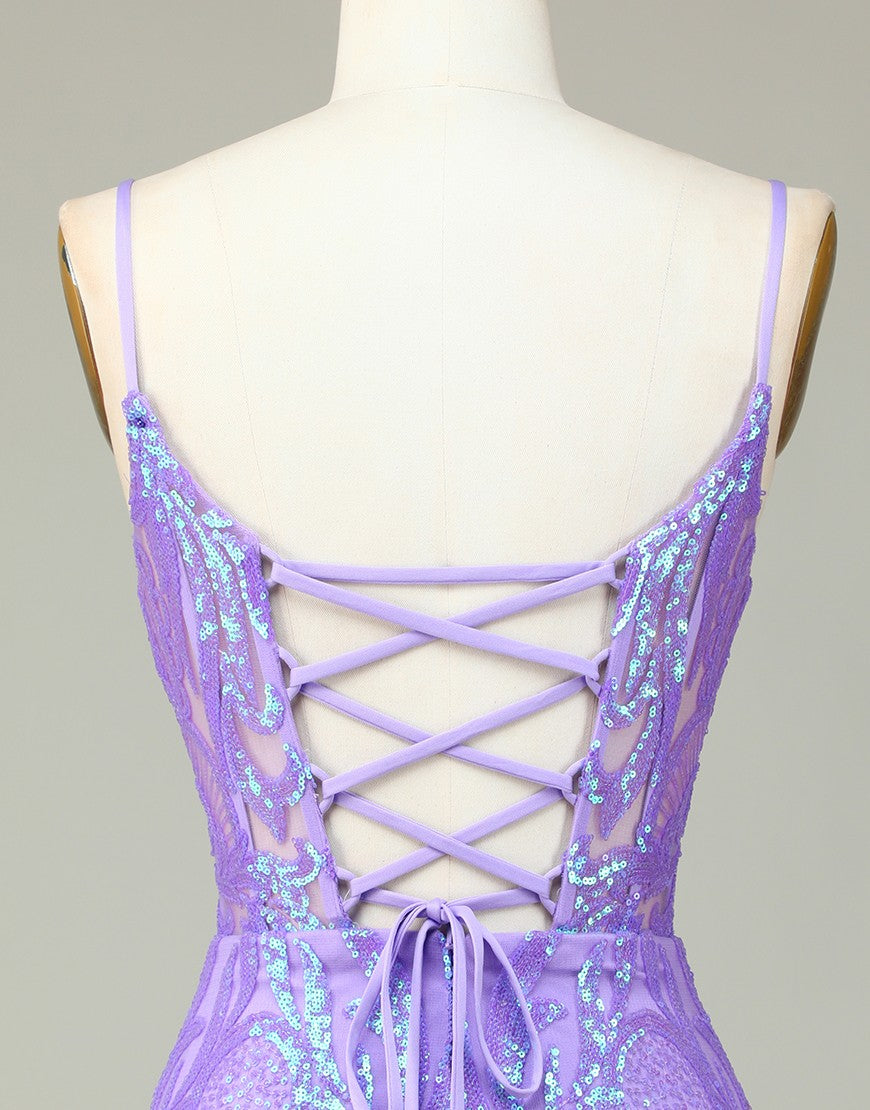 Gorgeous Lilac Corset Back Tight Glitter Homecoming Dress