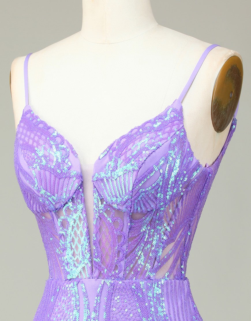 Gorgeous Lilac Corset Back Tight Glitter Homecoming Dress