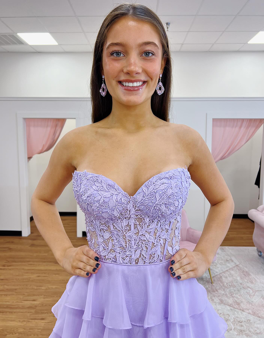 Orange Sweetheart Lace Up Long Tiered Chiffon Prom Dress With Slit