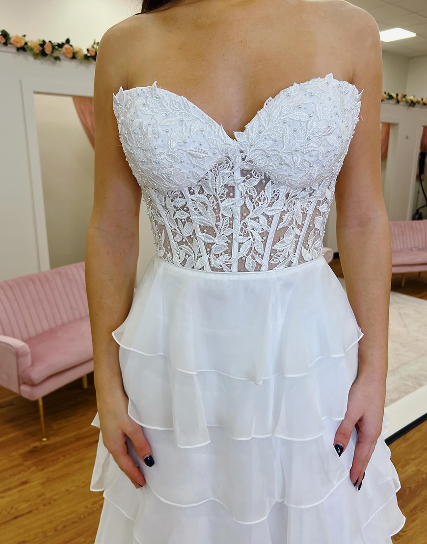 Lilac Sweetheart Lace Up Long Tiered Chiffon Prom Dress With Slit