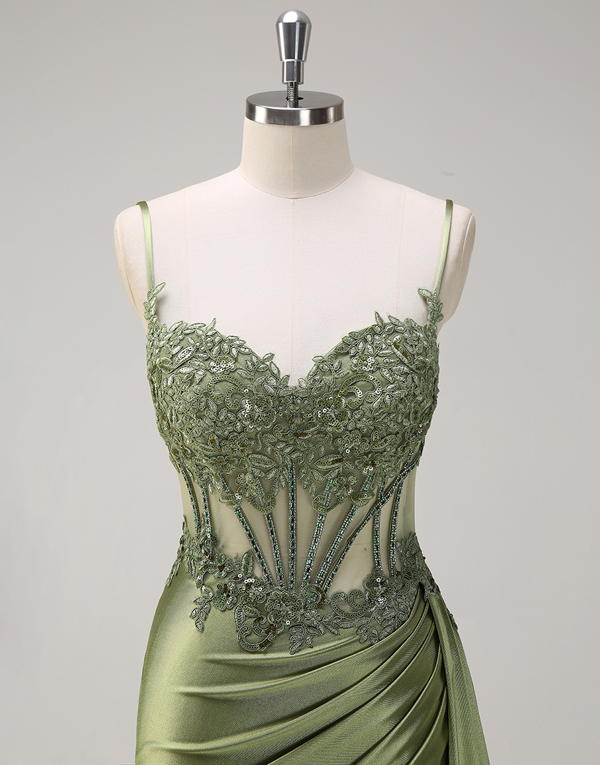 Stunning Mermaid Spaghetti Straps Long Glitter Prom Dress with High Slit