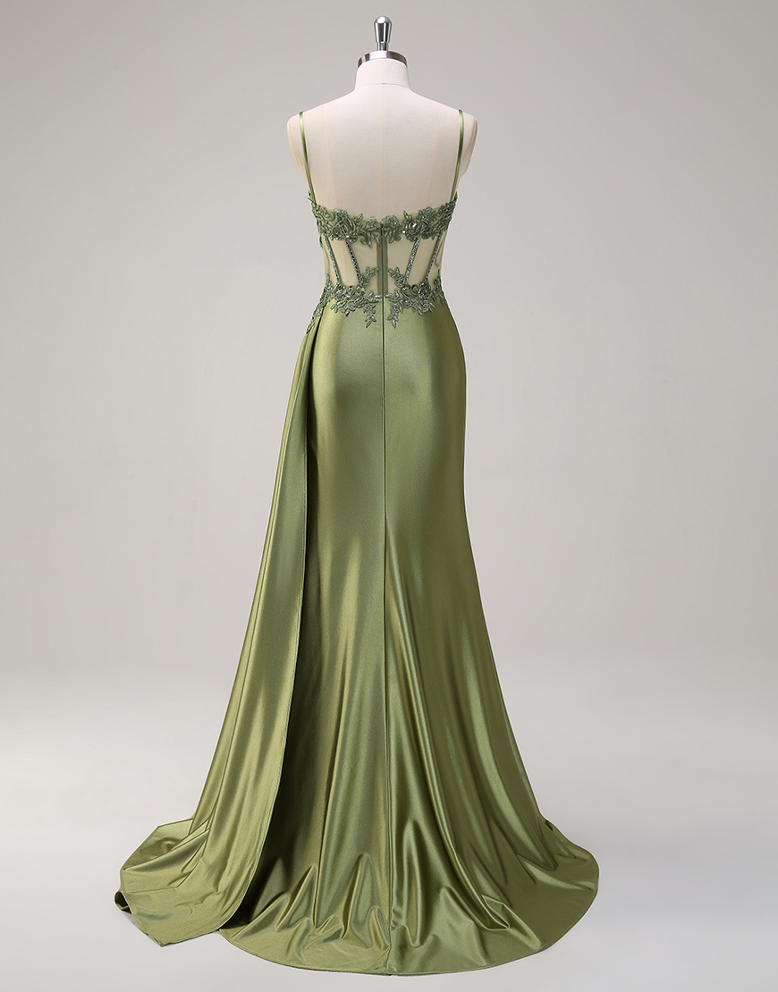 Stunning Mermaid Spaghetti Straps Long Glitter Prom Dress with High Slit