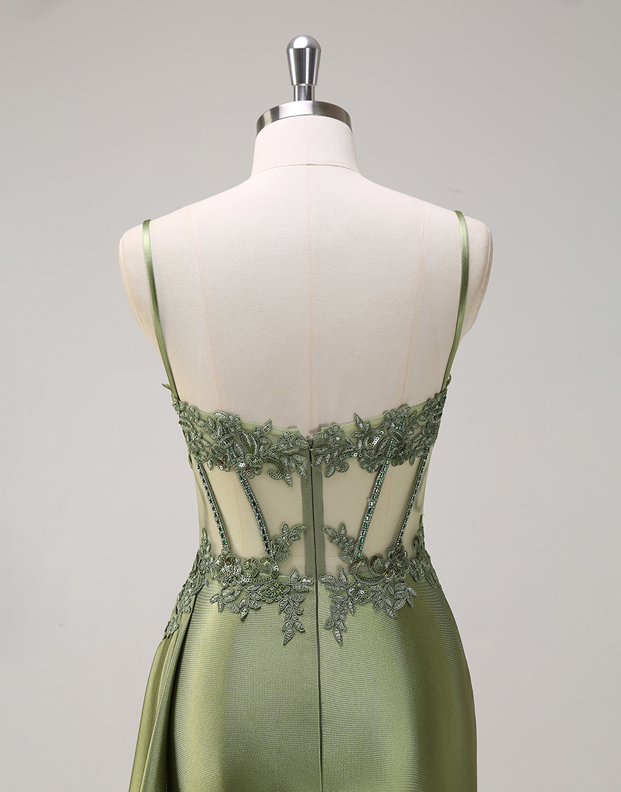 Stunning Mermaid Spaghetti Straps Long Glitter Prom Dress with High Slit