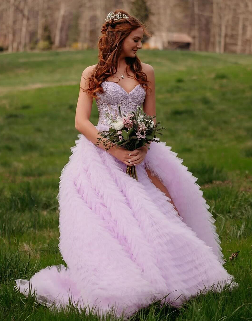 Gorgeous Pink A-Line Sweetheart Lace Up Long Tulle Prom Dress With Split