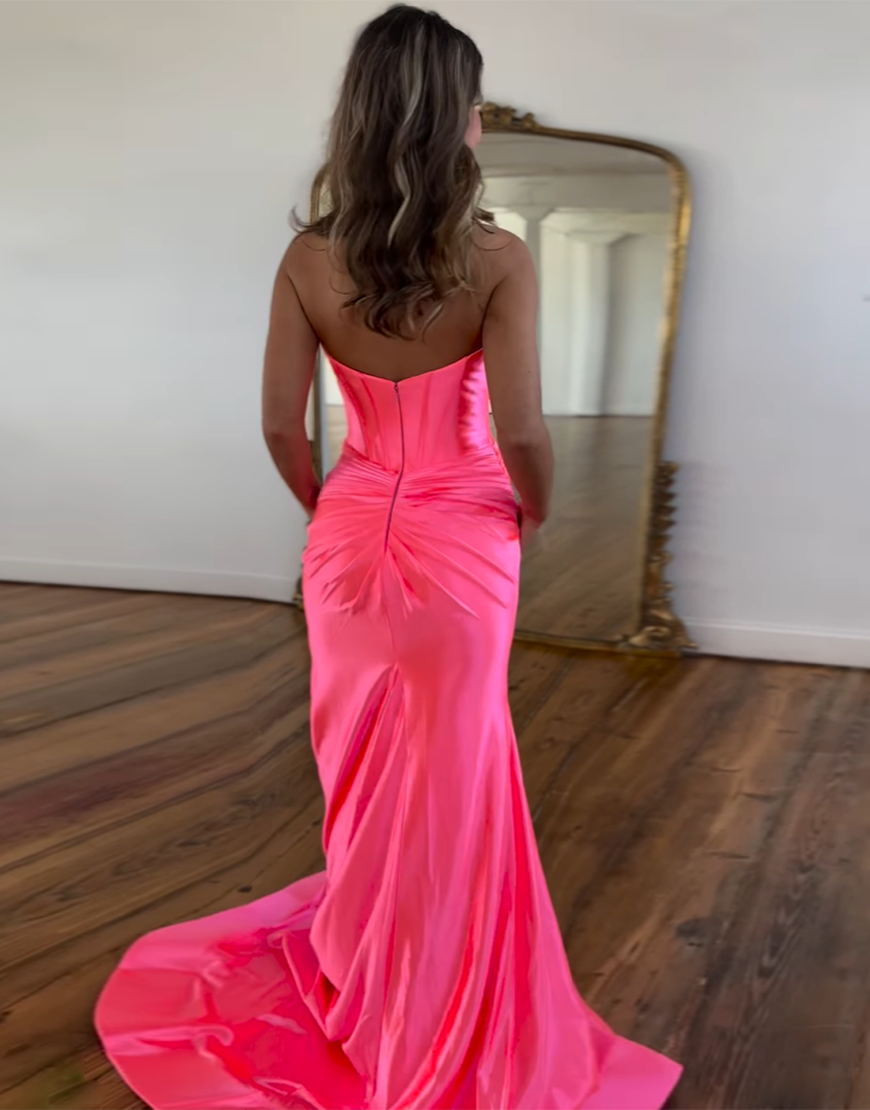 Mermaid Sweetheart Zipper Back Long Satin Prom Dress With Slit