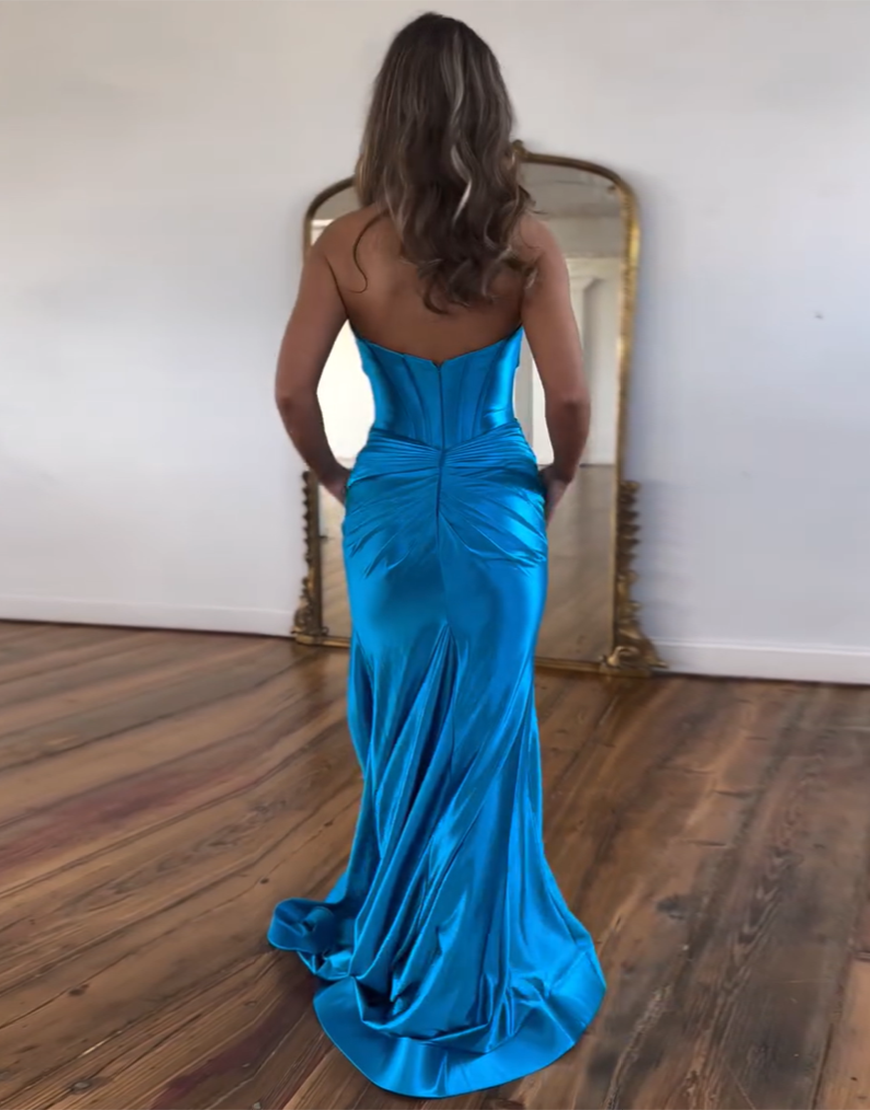 Mermaid Sweetheart Zipper Back Long Satin Prom Dress With Slit