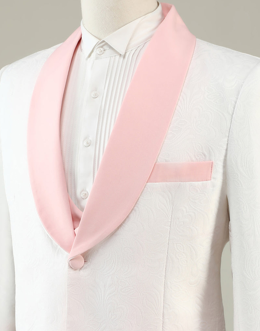 Light Pink Jacquard 3-Piece Shawl Lapel Men's Prom Suits