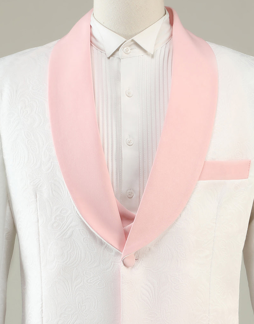 Light Pink Jacquard 3-Piece Shawl Lapel Men's Prom Suits