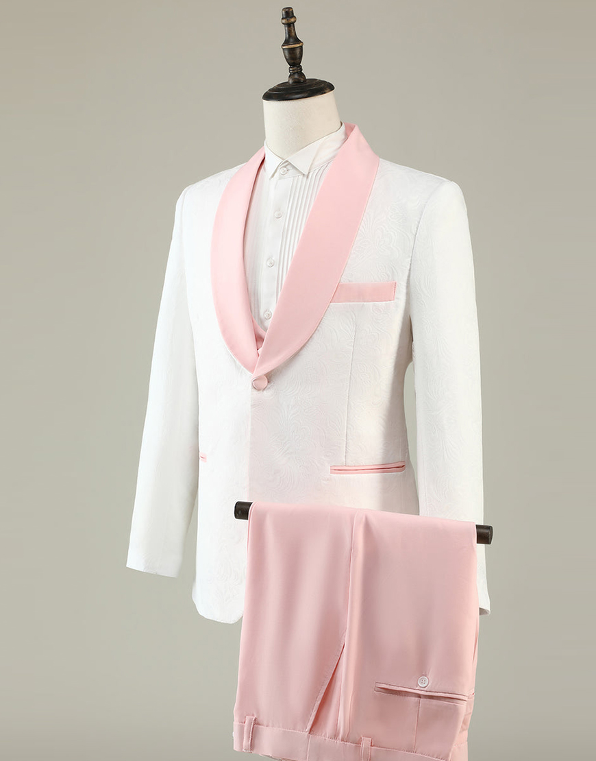 Light Pink Jacquard 3-Piece Shawl Lapel Men's Prom Suits