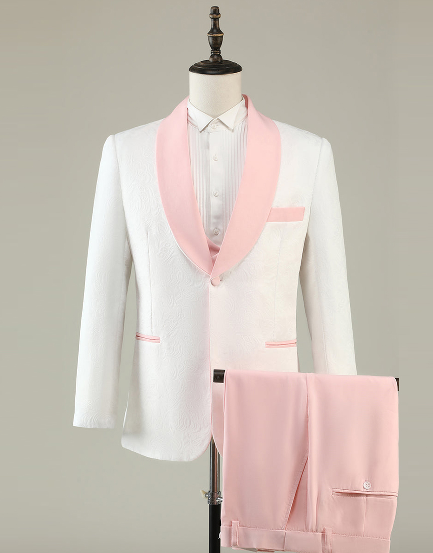 Light Pink Jacquard 3-Piece Shawl Lapel Men's Prom Suits