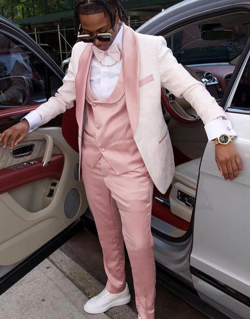 Light Pink Jacquard 3-Piece Shawl Lapel Men's Prom Suits